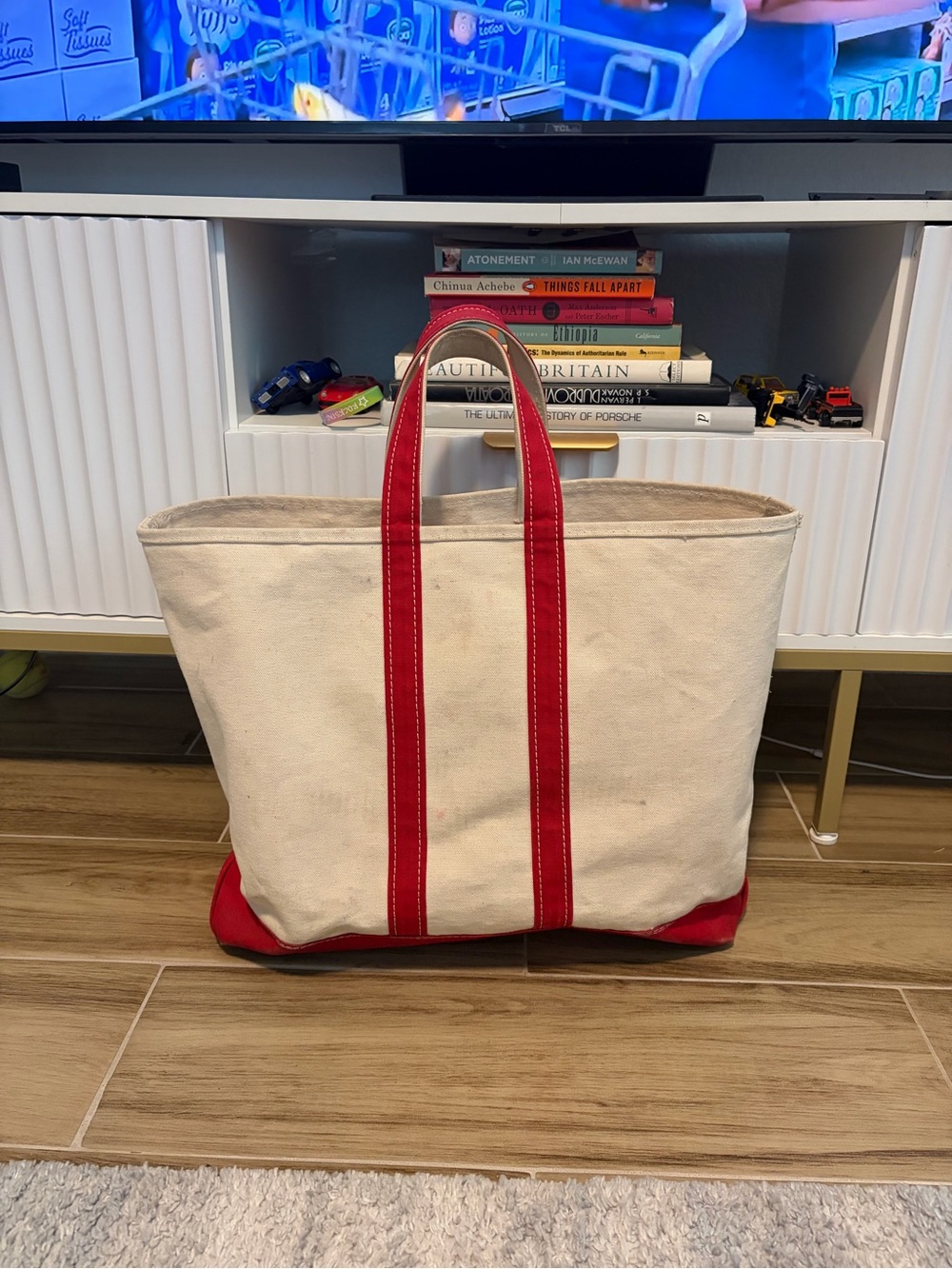 Vintage 80s LL Bean Boat and Tote Bag Large Red Canvas Made in USA Sawtooth Tag